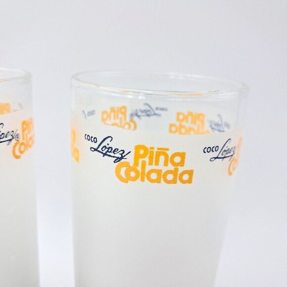 Vintage Coco López Piña Colada Glasses Set 3 Frosted Recipe Tiki Barware 10 OZ - Picture 5 of 6